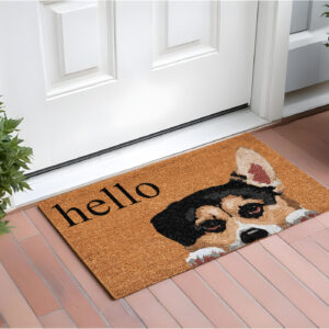 17" X 29" Natural Black and Brown Coir Welch Corgi Hello Outdoor Door Mat