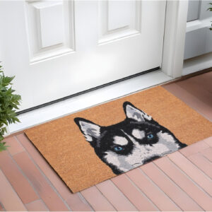 24" X 36" Natural Black and White Coir Siberian Husky Outdoor Door Mat