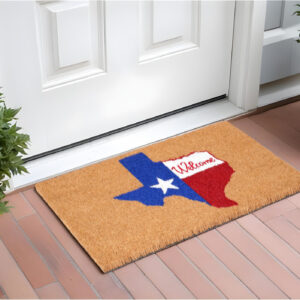 24" X 36" Natural Red White and Blue Coir Texas Outdoor Door Mat