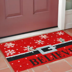 17" X 29" Red Black and White Coir Snowflake Believe Outdoor Christmas Door Mat