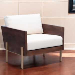 31" White Brown And Gold Top Grain Leather Arm Chair