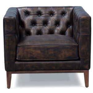 33" Brown and Black Antiqued Top Grain Leather Tufted Club Chair