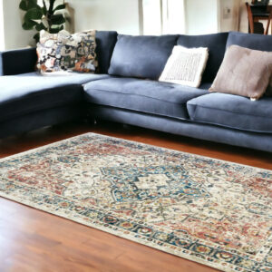 9' X 13' Beige Oriental Distressed Area Rug With Fringe