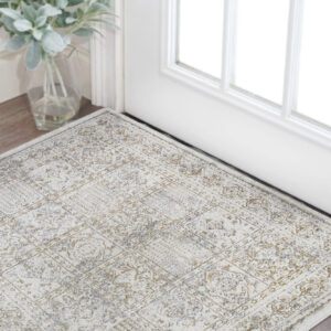 2' X 3' Ivory Oriental Distressed Area Rug With Fringe