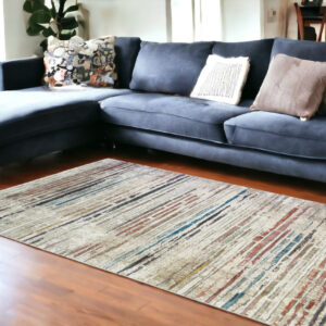 9' X 13' Beige Geometric Distressed Area Rug With Fringe