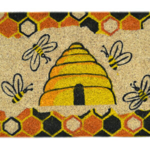 18" X 30" Beige and Orange Coir Bees Outdoor Spring Door Mat