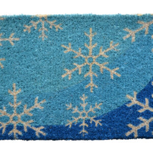 18" X 30" Blue and White Coir Snowflake Outdoor Winter Door Mat