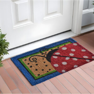 18" X 30" Blue and Brown Coir Ladybug Outdoor Door Mat