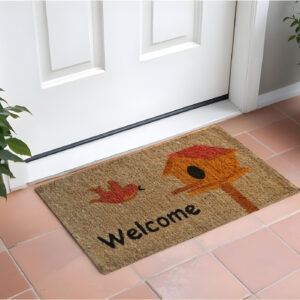 18" X 30" Beige and Black Coir Bird Welcome Outdoor Door Mat