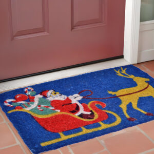 18" X 30" Blue and Yellow Coir Santa Claus Outdoor Holiday Door Mat