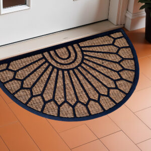 18" X 30" Brown and Black Rubber Geometric Outdoor Semi Circle Door Mat
