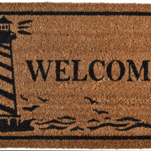 18" X 30" Brown and Black Coir Lighthouse Welcome Outdoor Door Mat