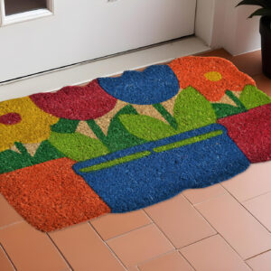 18" X 30" Blue and Red Coir Floral Outdoor Door Mat