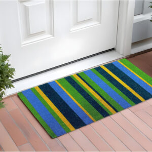 18" X 48" Green and Black Coir Striped Outdoor Door Mat