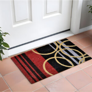 18" X 30" Black and Red Coir Striped Outdoor Door Mat