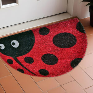 18" X 30" Black and Red Coir Ladybug Outdoor Semi Circle Door Mat