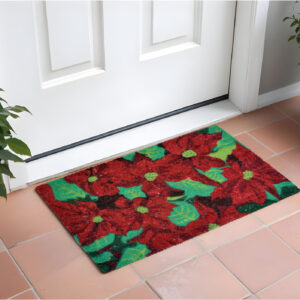 18" X 30" Red and Green Coir Poinsettia Outdoor Christmas Door Mat