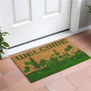 18" X 30" Beige and Green Coir Trees Welcome Outdoor Door Mat