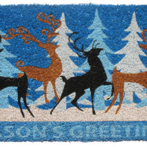 18" X 30" Blue Coir Deer Seasons Greetings Outdoor Holiday Door Mat