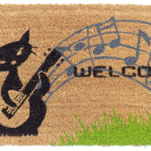 18" X 30" Brown and Black Coir Cat Welcome Outdoor Door Mat