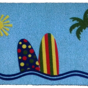 18" X 30" Blue and Green Coir Tropical Outdoor Door Mat