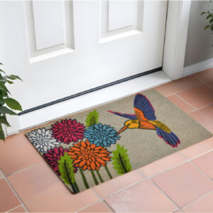18" X 30" Brown and Blue Coir Floral Outdoor Door Mat
