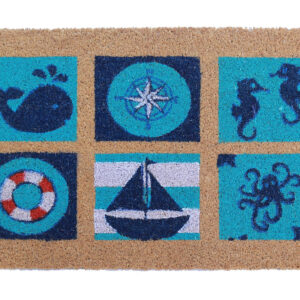 18" X 30" Brown and Black Coir Nautical Outdoor Door Mat