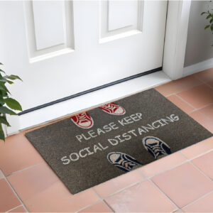 18" X 30" Gray Coir Please Keep Social Distancing Outdoor Door Mat