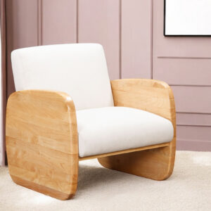 29" White And Natural Linen Arm Chair