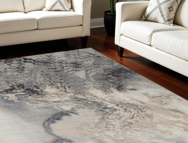 9' X 12' Gray Black and Ivory Abstract Area Rug