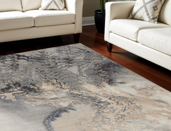 10' X 14' Gray Beige and Ivory Abstract Area Rug