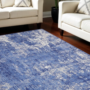 8' X 12' Ivory and Blue Abstract Distressed Area Rug