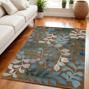 5' X 8' Brown Botanical Leaves Area Rug