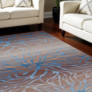 8' X 11' Gray and Blue Botanical Leaves Area Rug