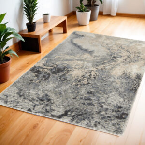 4' X 6' Gray Blue and Ivory Abstract Area Rug