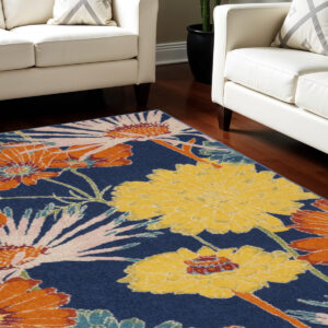 8' X 10' Blue Floral Power Loom Area Rug