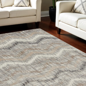 8' X 10' Ivory Gray and Brown Chevron Non Skid Area Rug