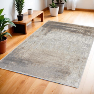 4' X 6' Gray and Ivory Abstract Non Skid Area Rug