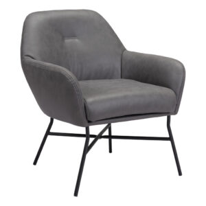 25" Gray And Black Faux Leather And Faux Leather Arm Chair