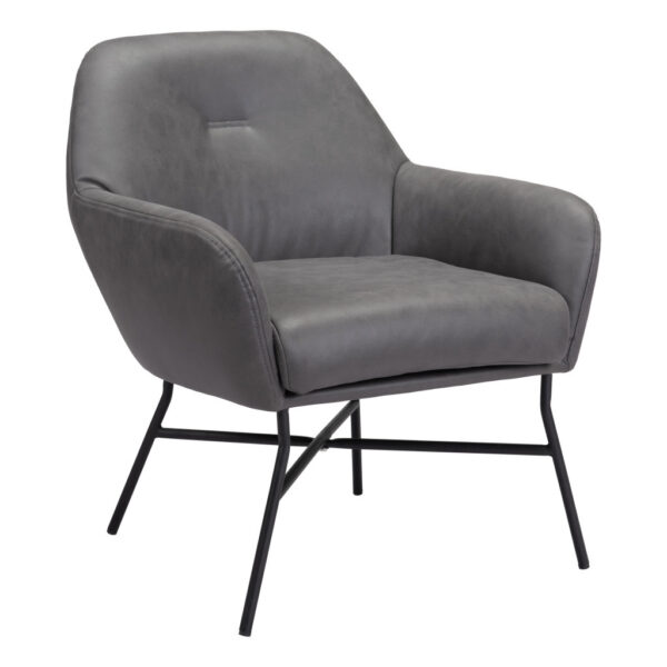 25" Gray And Black Faux Leather And Faux Leather Arm Chair