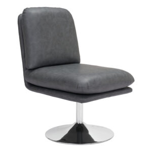 22" Gray And Silver Faux Leather And Faux Leather Side Chair