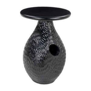 20" Black Solid Wood Round Pedestal End Table