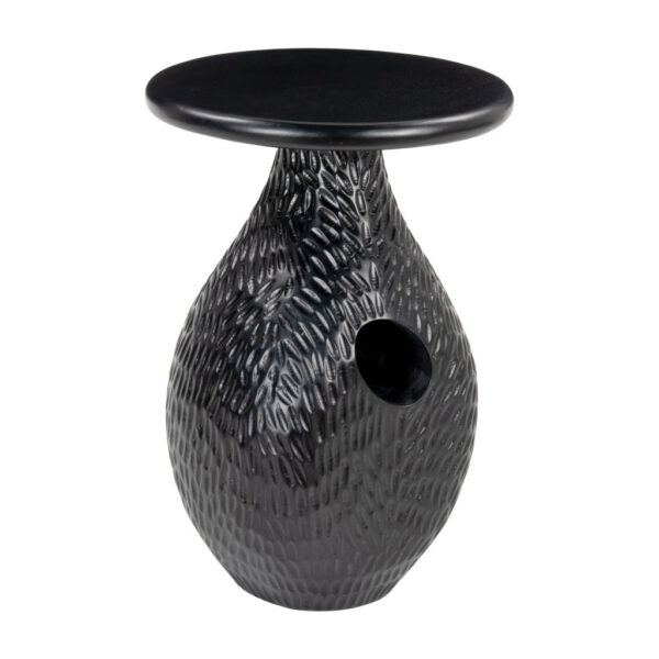20" Black Solid Wood Round Pedestal End Table