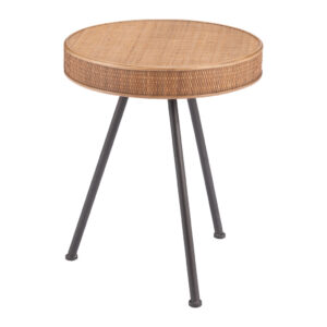 23" Natural and Gray Rattan and Steel Round End Table