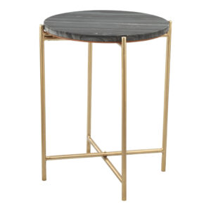 22" Gray and Gold Marble and Iron Round End Table