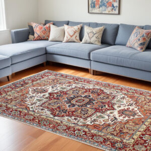 8' X 10' Rust and Gray Oriental Hand Knotted Area Rug With Fringe