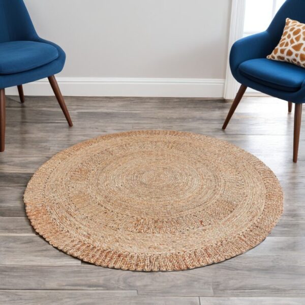 6' Natural Jute Geometric Hand Braided Round Rug