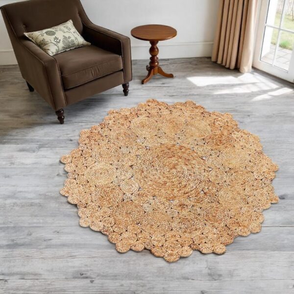 6' Natural Jute Geometric Hand Braided Round Rug