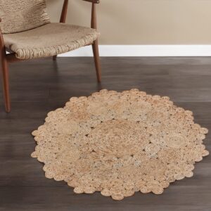 4' Natural Jute Geometric Hand Braided Round Rug