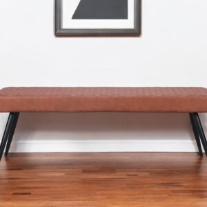 54" Brown and Black Faux Leather Upholstered Dining Bench